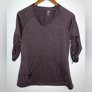 REI Womens Ruched Tie Sleeves Active Top Tee Sz M